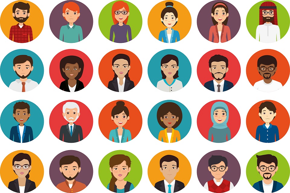 abstract business round avatar. Multicultural Male and Female character icon.