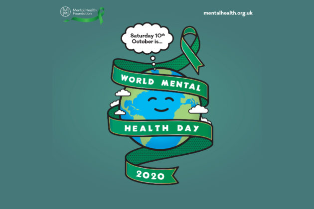 Graphic of planet with text 'Saturday 10th October is World Mental Health Day 2020'.