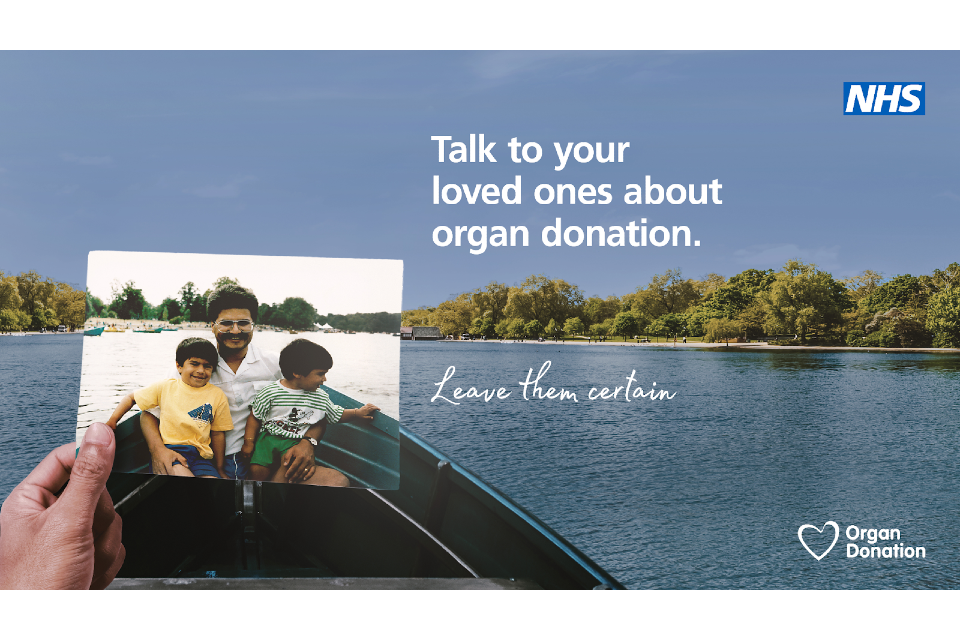 NHS message to 'Talk to your loved ones about organ donation'.