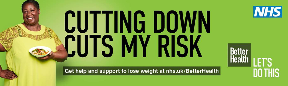 Cutting down cuts my risk. Get help and support to lose weight at NHS.UK/BetterHealth. NHS. Better Health. Let's do this.