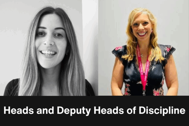 Two of the heads of discipline with the words: Heads of and Deputy Heads of discipline